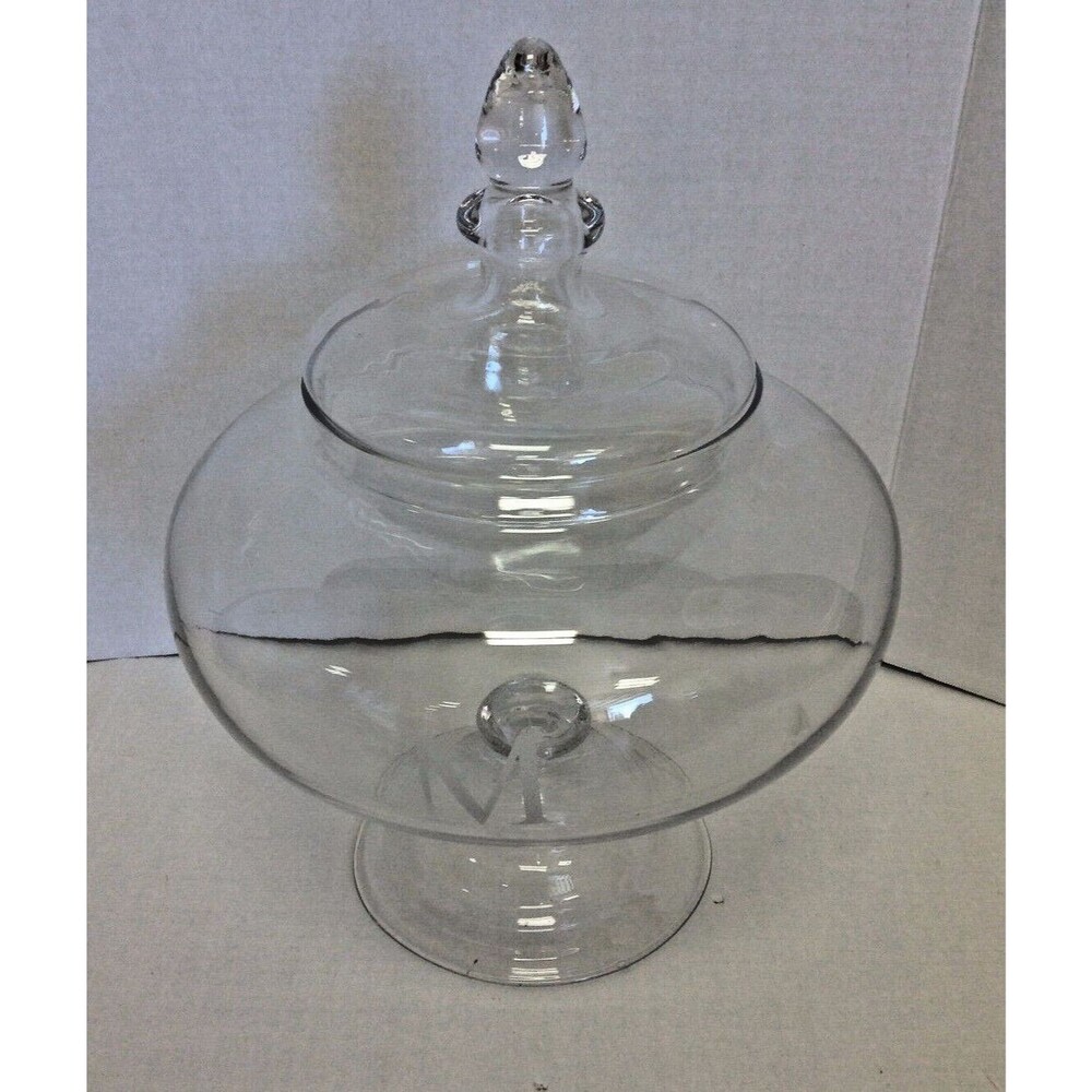 Pottery Barn Voluminous Storage Canister Jar Glass Etched M Small Lid Kitchen